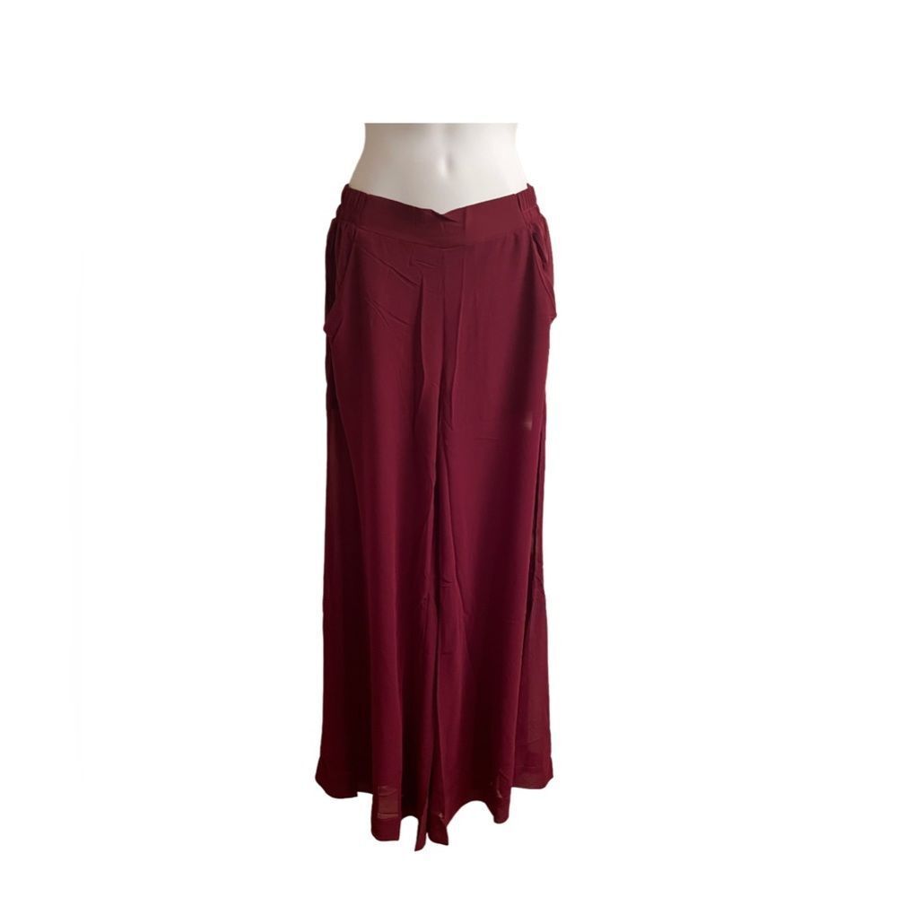 UNIQ Sheer Burgundy Pants with Built In Sheer Shorts Extra Wide Leg Elastic - Picture 4 of 6